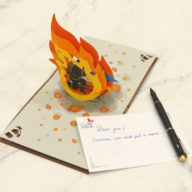 CUTE POPUP Firefighter Pop Up Card 3D Graduation Card for him, Boyfriend, Husband, Firefighter on any Occasions - Image 3